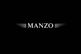 MANZO logo with decorative horizontal lines on black background